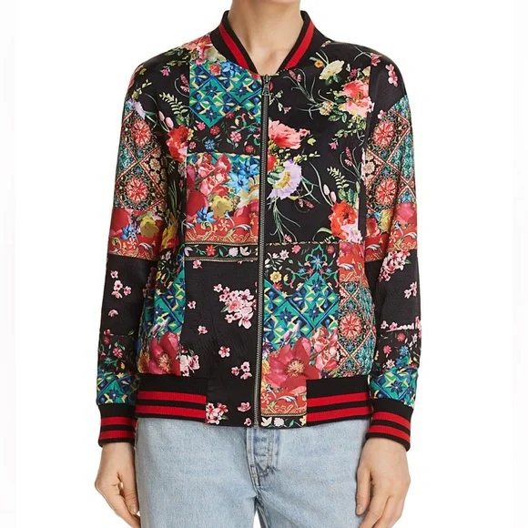 ALICE and OLIVIA Lila Oversized Patchwork Bomber Jacket - Picture 5 of 16